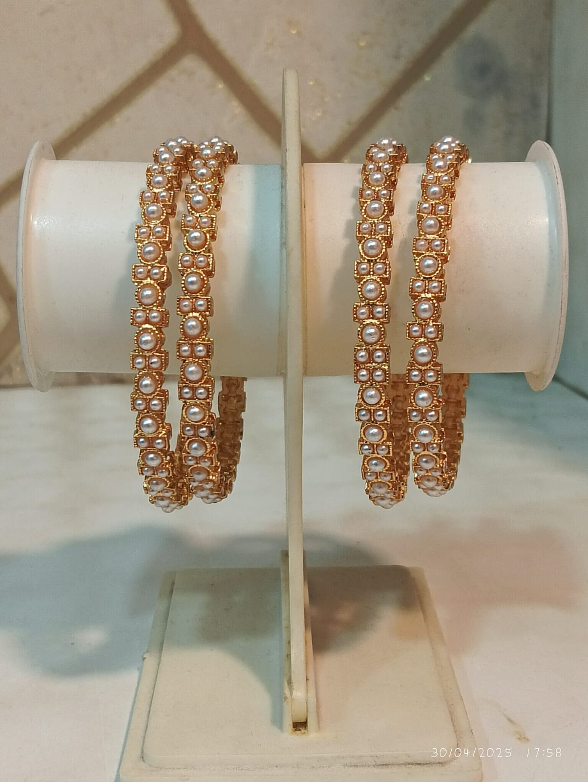 Bangle Golden & Pearl Work 