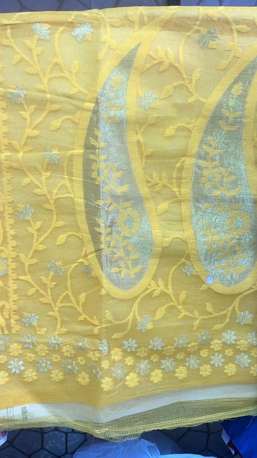 Sari Dhakai Yellow, Golden Zari Work 