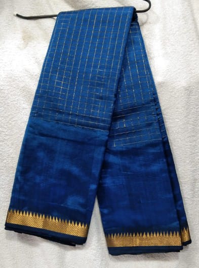 Sari Mangalagiri Check Blue & Golden 