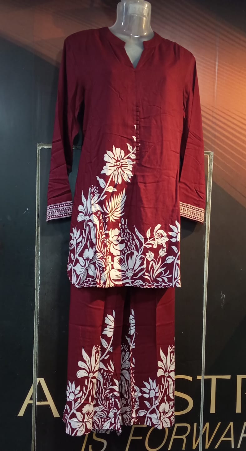 2 pic Cord Set Reyon Maroon & white Design 1,2,3,4,5(8.12.25)