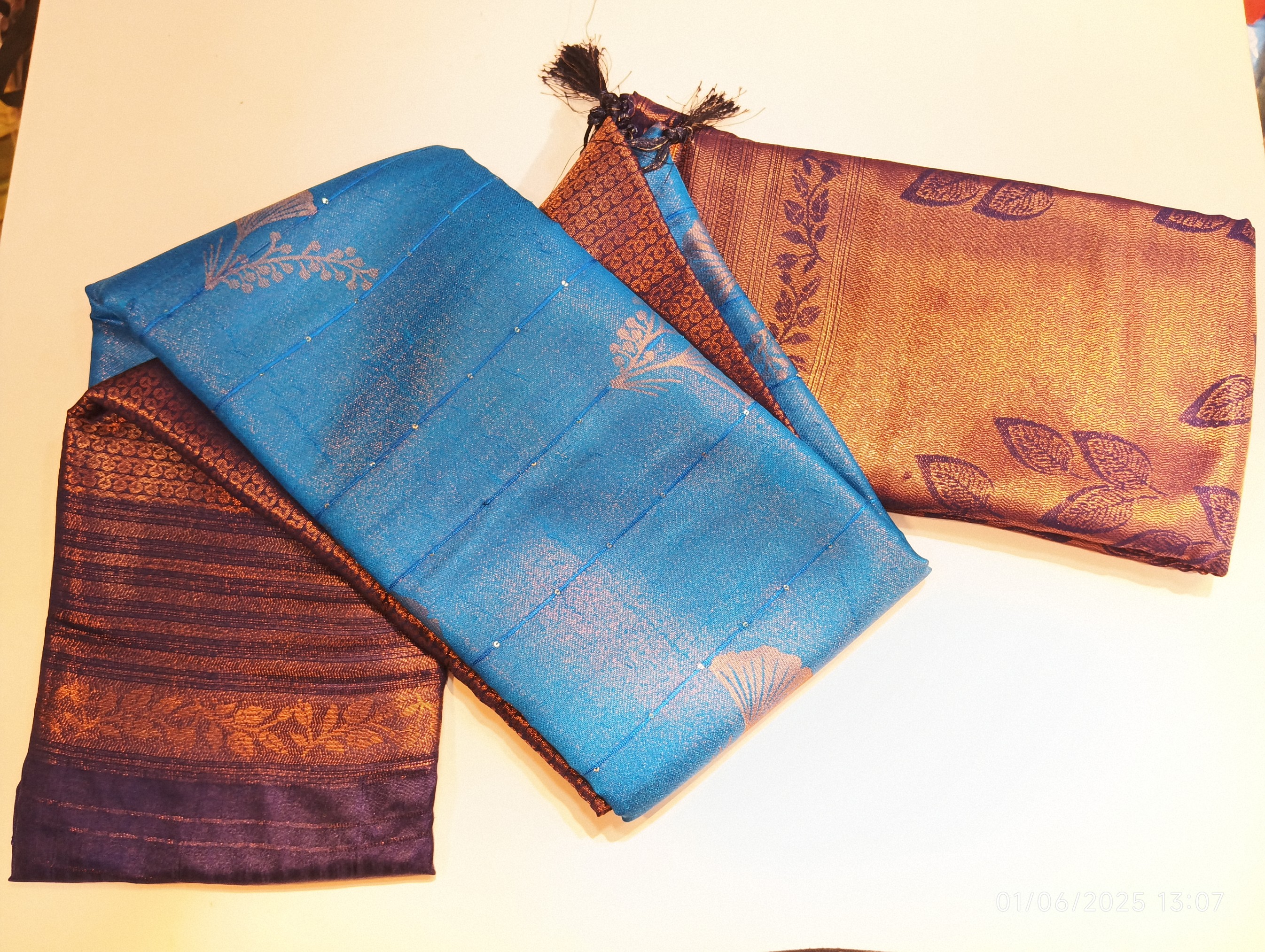 Sari silk Ocean blue and Indigo