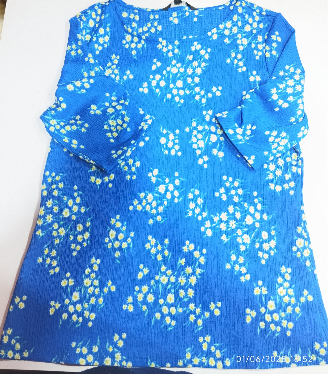 Top Persian blue with white and yellow floral print