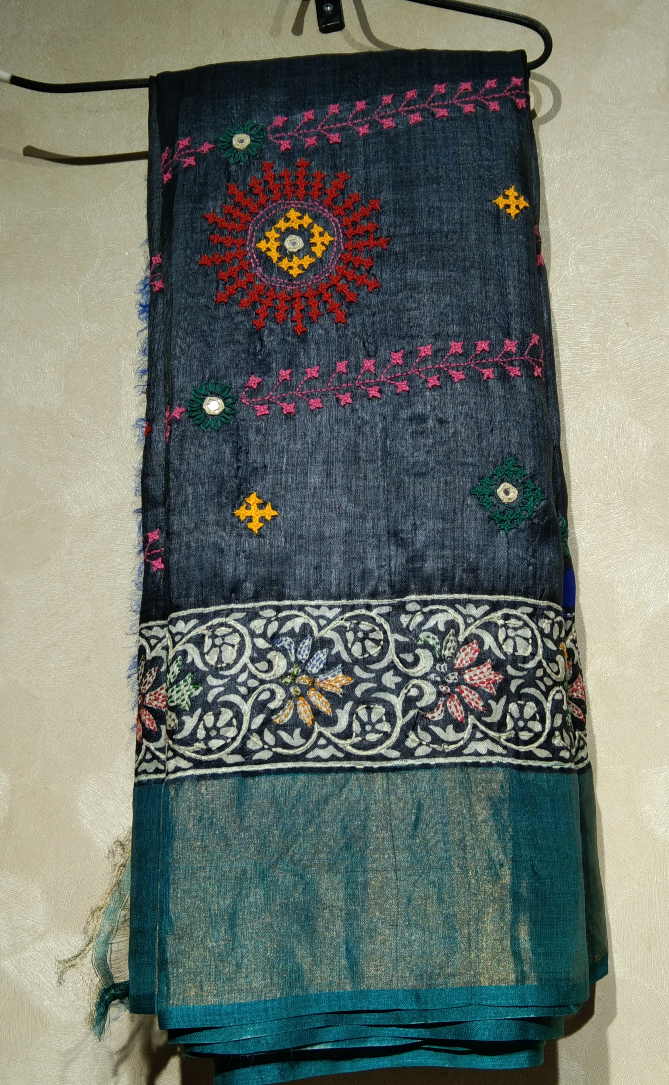 Sari Tussar Jari Black & Blue 