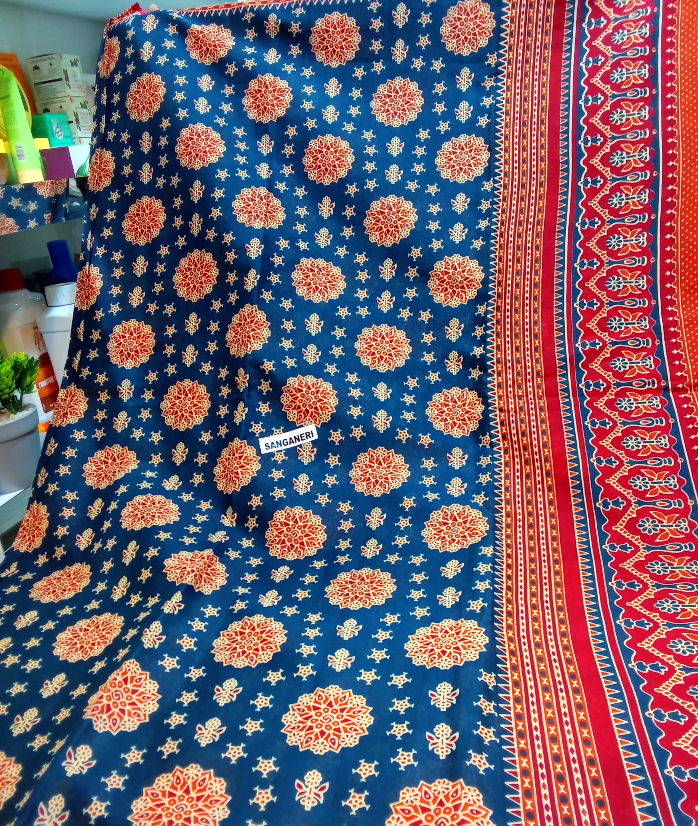 Sari Sanganeri nevi blue cotton