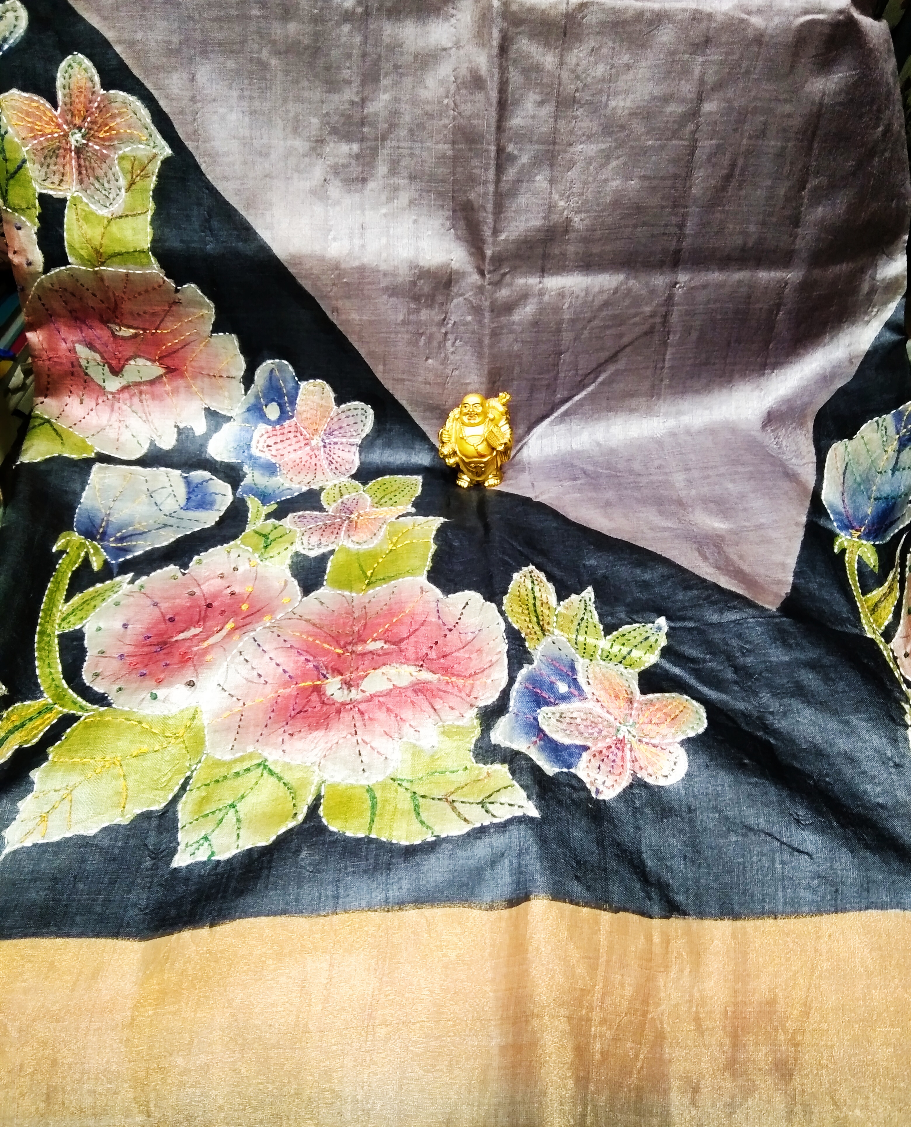 Sari Tussar Jari Chocolate & Black 