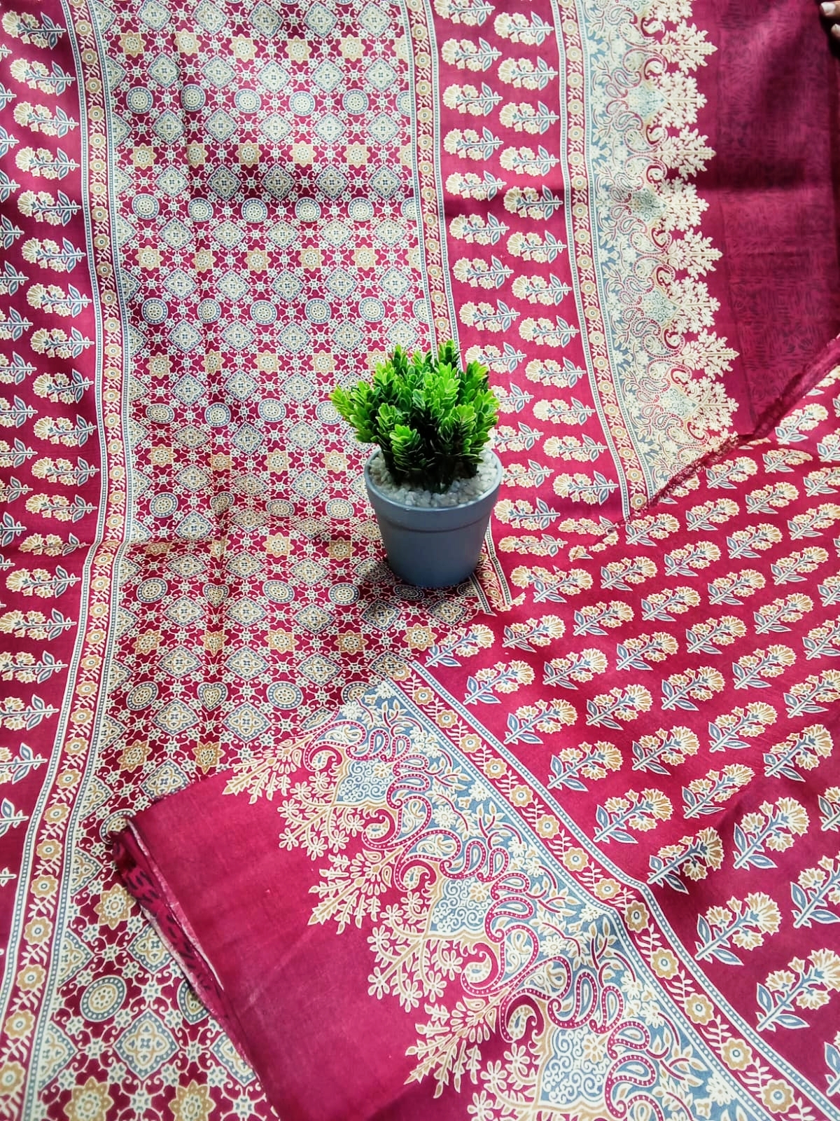 Sari Ajrak Pure Silk Maroon & Cream 11(26.07.25)