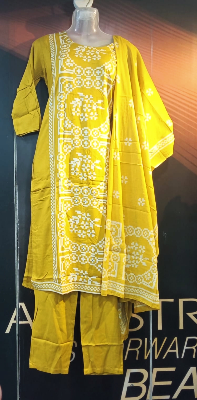 3pic cotton Yellow & White Mirror Design  32(28.08.25)